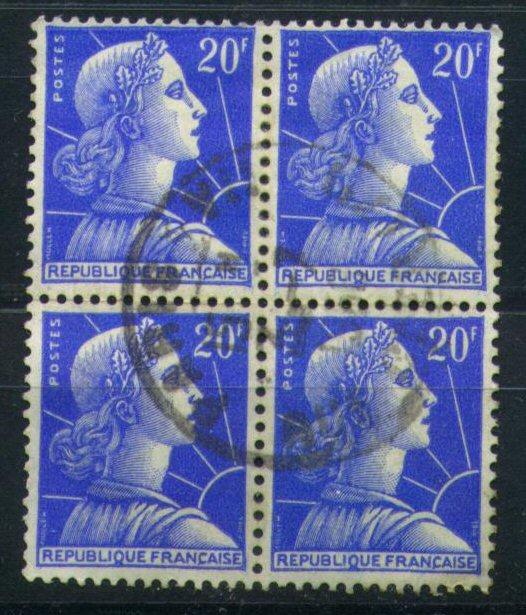 #3256 - France/Marianne De Muller, Bloc De 4 Yvert 1011B Obl - 1955-1961 Marianne Of Muller