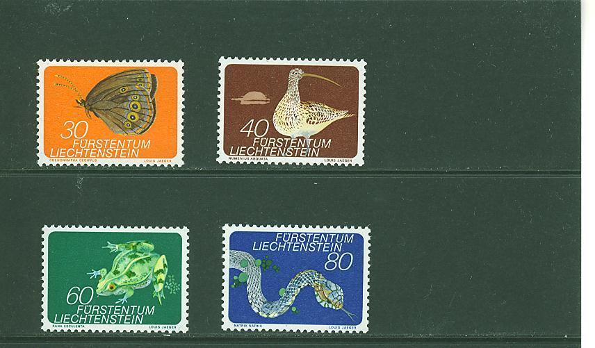 L0020 Faune Des Marecages Papillon Courlis Grenouille Couleuvre 538 A 541 Liechtenstein Neuf ** 1973 - Unused Stamps