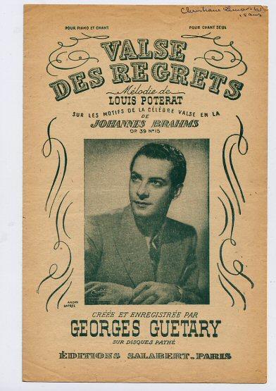 Partition, Georges GUETARY »Valse Des Regrets », 1943 - Andere & Zonder Classificatie
