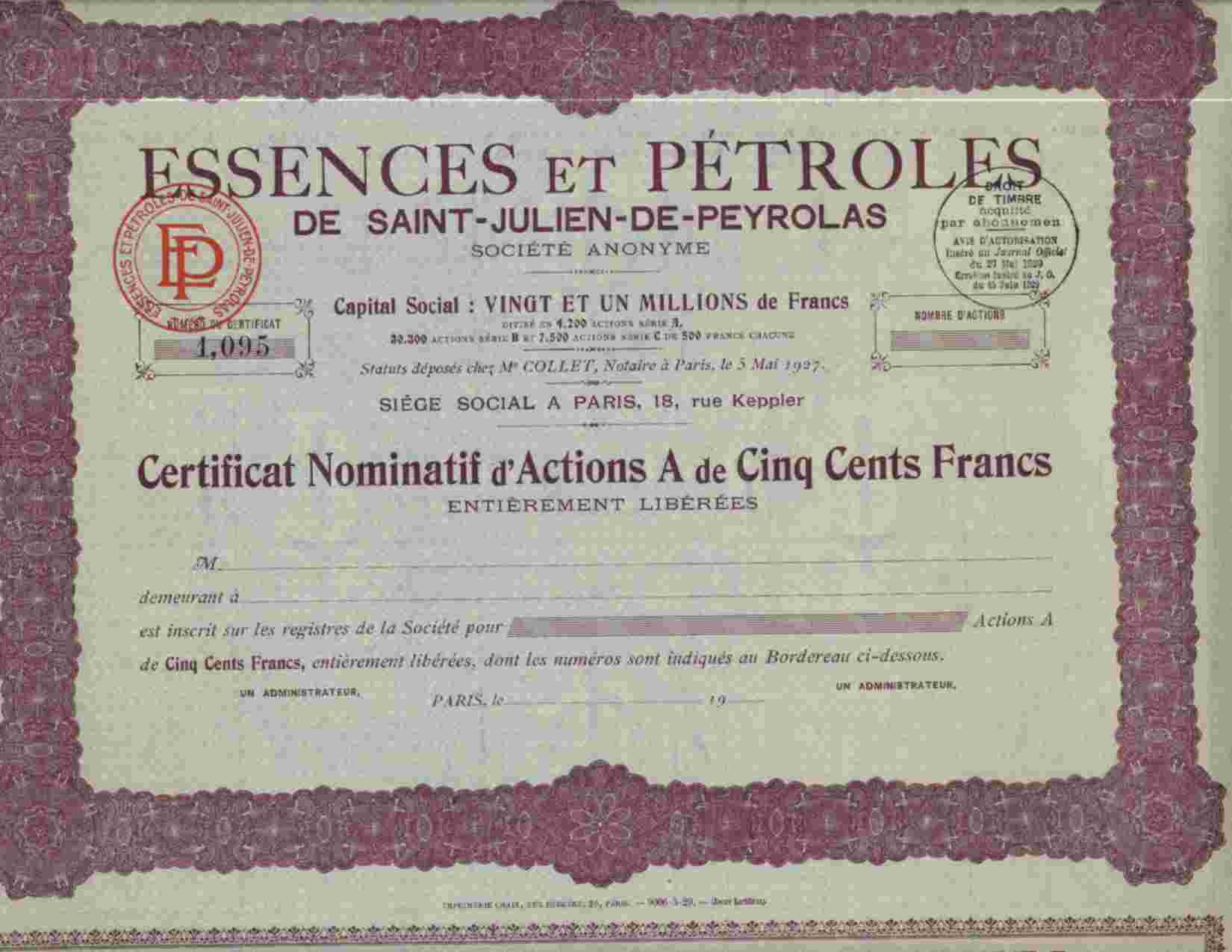 ESSENCES & PETROLES DE SAINT JULIEN DE PEYROLAS (A)  MAUVE - Andere & Zonder Classificatie