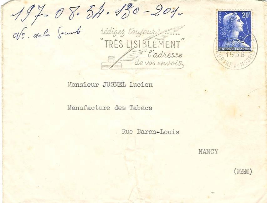 Lettre N° 1011B   23/12/1958 - 1955-1961 Marianne Van Muller