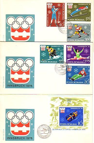 ROMANIA  OLYMPIC GAMES - INNSBRUCK 1976  Set+S/S- 3 FDC - Invierno 1976: Innsbruck