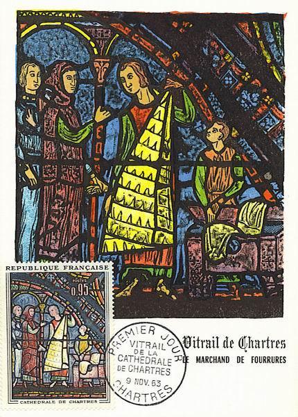 France : Carte Maximum 1963 Vitrail De La Catédrale De Chartres. Superbe ! - Glasses & Stained-Glasses