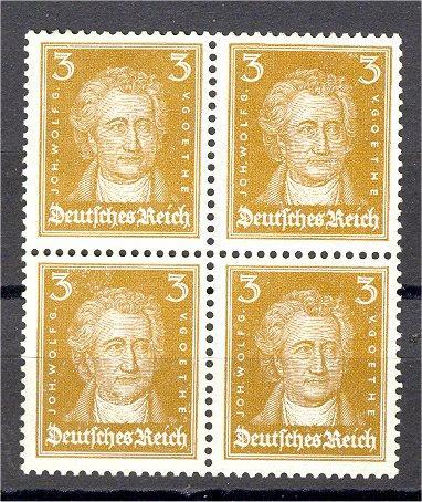 GERMANY 3 PFENNIG "GOETHE" 1926 NEVER HINGED BLOCK OF 4! - Unused Stamps