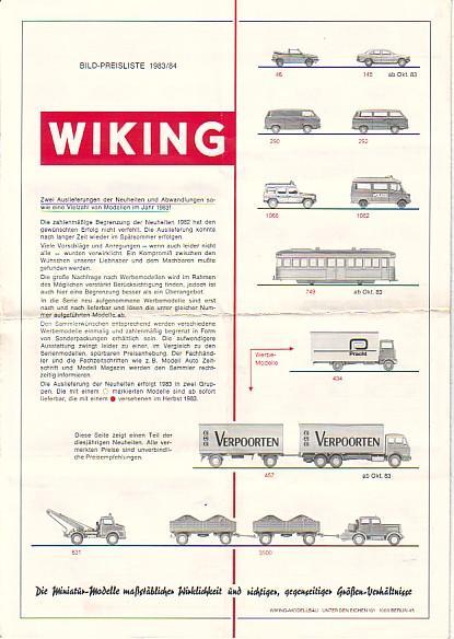 Catalogue Automobiles WIKING - Format A4 - 6 Pages - 1983-84 (plié) - Modélisme