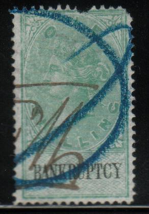 GB BANKRUPTCY REVENUE 1889 1/- GREEN & BLACK WMK VR PERF 14 - Revenue Stamps