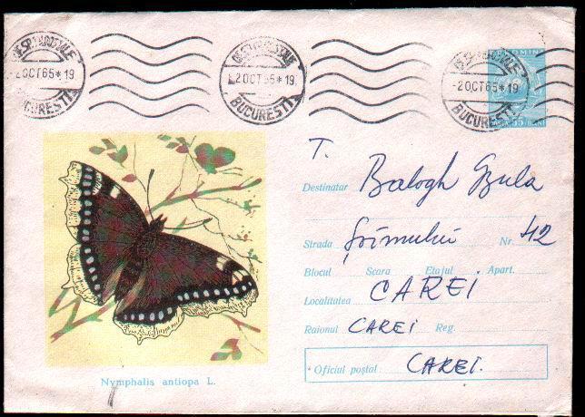 Romania 1965 Stationery Cover Mailed With  Butterflys Very Rare - Schmetterlinge