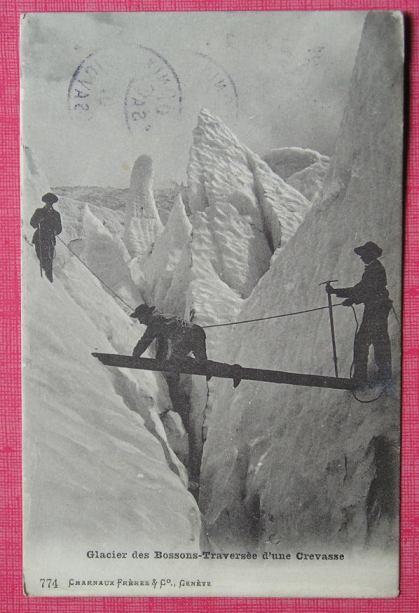 Glacier Bossons (Haute Savoie) Traversée D’une Crevasse Année 1907 - Alpinisme