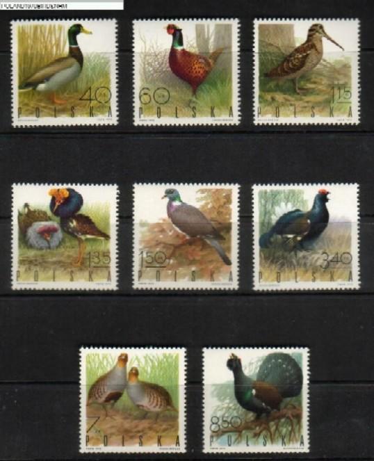 POLAND 1970 HUNTING HUNTED GAME BIRDS SET OF 8 NHM Animals - Unused Stamps