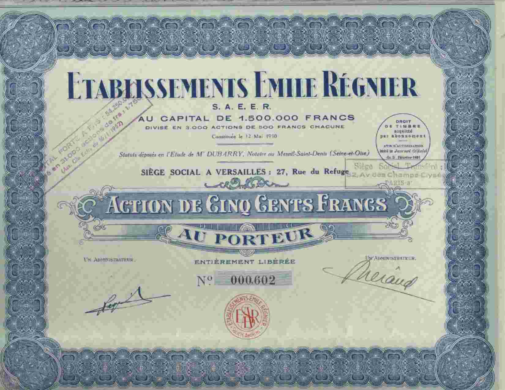 RARE: ETABLISSEMENTS EMILE REGNIER ( VERSAILLES ) - Altri & Non Classificati