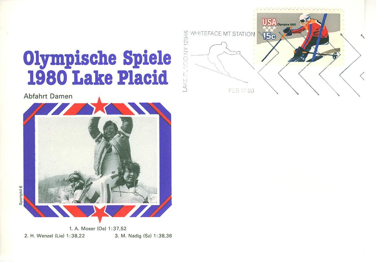 C0346 Ski De Descente Flamme Illustree USA 1980 Jeux Olympiques De Lake Placid - Invierno 1980: Lake Placid