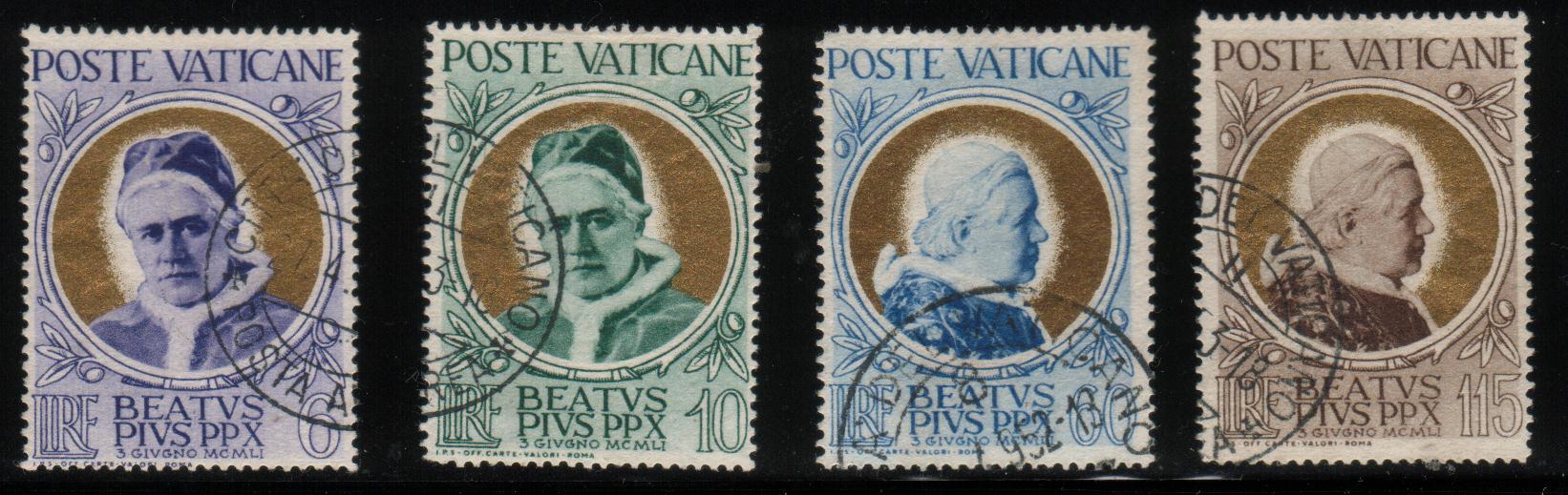 VATICAN 1951 BEATIFICATION OF POPE PIUS X SET OF 4 VFU VATICANE VATICANO SG 164 - 167 - Used Stamps