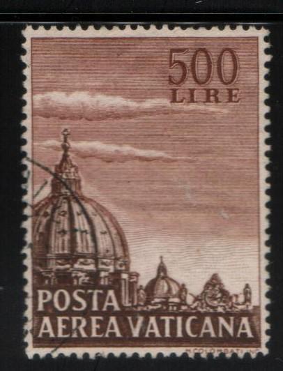 VATICAN 1953 AIRMAIL DOME OF ST PETER'S BASILICA 500L BROWN VFU VATICANE VATICANO SG 190 - Used Stamps