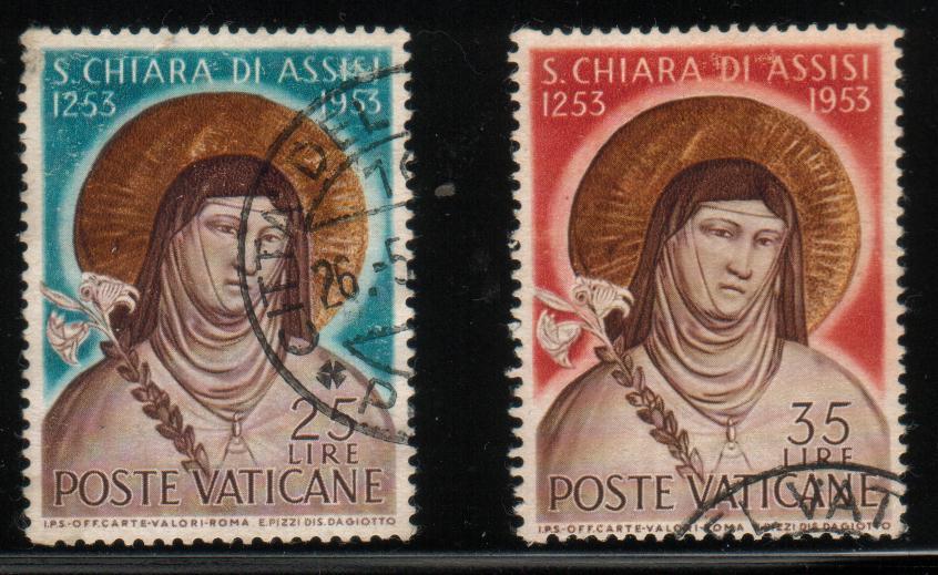 VATICAN 1953 700TH DEATH ANNIV OF SAINT ST SAINT CLARE SET OF 2 VFU VATICANE VATICANO SG 192 - 193 - Gebraucht