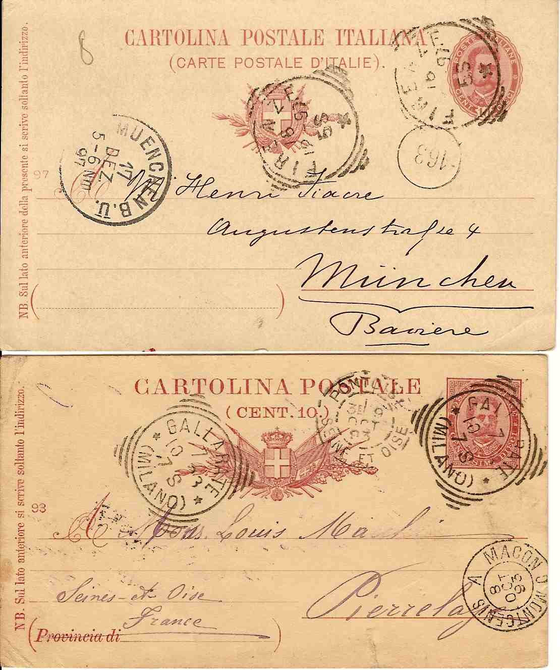 2 Entiers Postaux De 1893 Pour La France Et 1897 Pour L'Allemagne. - Entiers Postaux