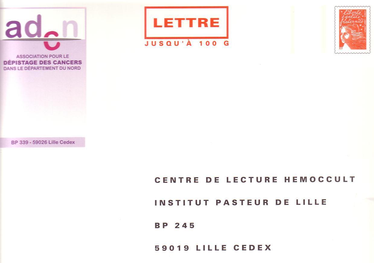 PAP TSC Enveloppe Jusqu'à 100g:ADCN Centre De Lecture HEMOCCULT Institut PASTEUR LILLE - Prêts-à-poster:Stamped On Demand & Semi-official Overprinting (1995-...)