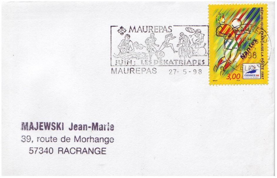 FRANCE  Env Cachet Maurepas   Les Dekatriades Le 27-5- 1998  Football - 1998 – Francia