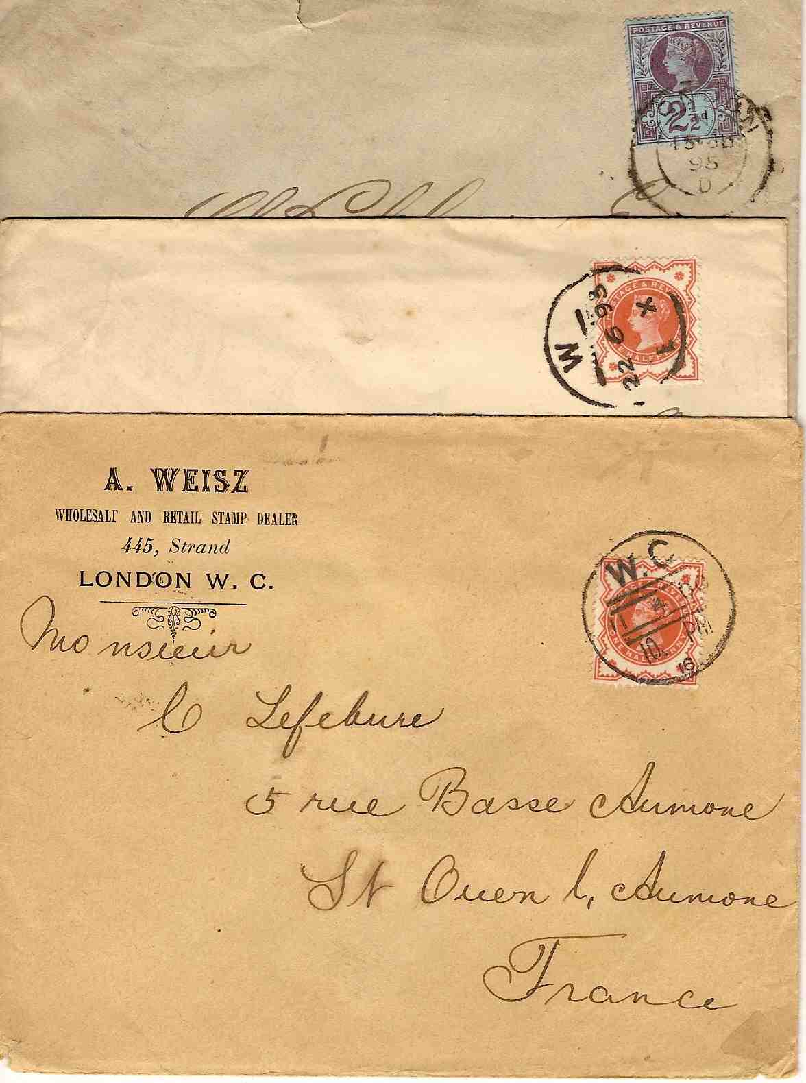 Lot De 5 Lettres De Londres Pour La France De 1893, 1895, 1900 Et 1901. - Marcophilie