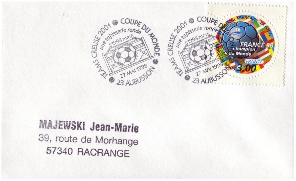 FRANCE  Env Cachet Aubusson Coupe Du Monde Tapisserie Ronde Le  27-5-1998  Football - 1998 – Francia