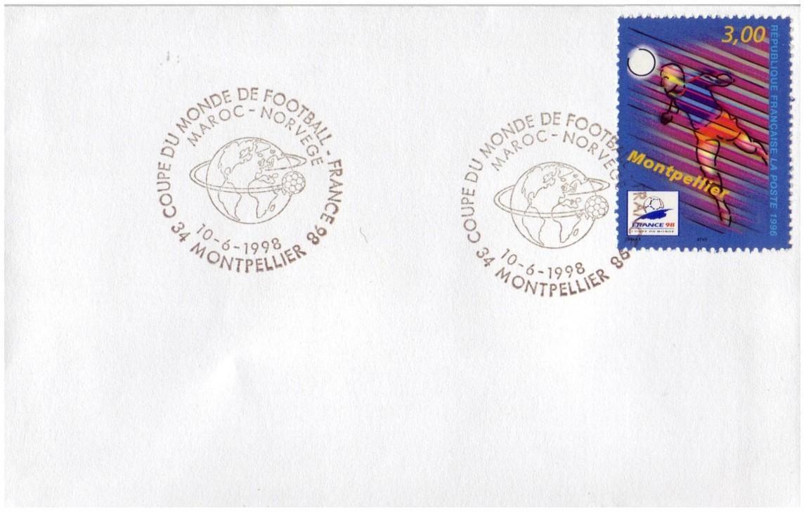 FRANCE  Env. Cachet 1er Jour Maroc - Norvege à Montpellier   Cup  1998 Football - 1998 – Francia