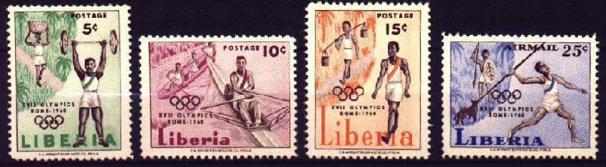 1960 - JEUX OLYMPIQUES DE ROME - LIBERIA YT 368/370 + PA ** - Verano 1960: Roma