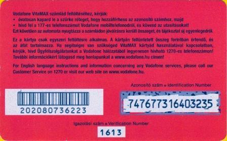 Hungary - GSM Recharge Card - Vodafone - Milliomos 2500 Ft - Hongrie