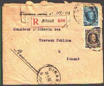 207+255  Op Aangetekende Brief Met Cirkelstempel DINANT Op 21/1/1930 - 1922-1927 Houyoux