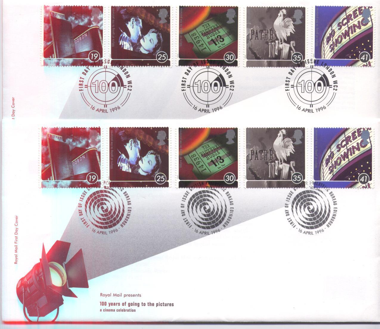 Grande-Bretagne, 2 FDC Centenaire Du Cinéma 1996 - Cinema