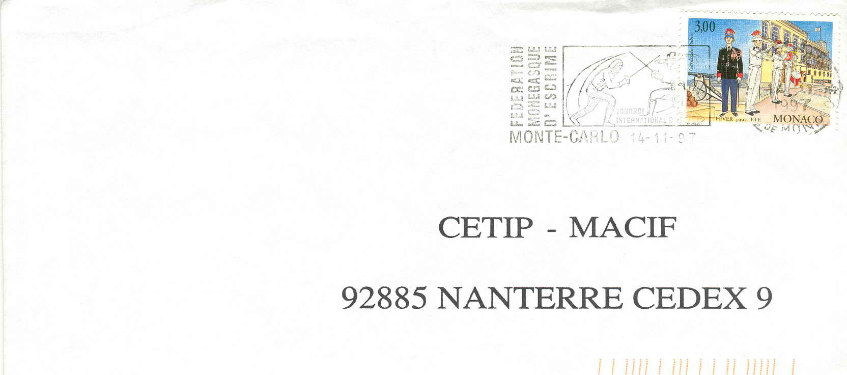 ESCRIME OBLITERATION TEMPORAIRE MONACO TOURNOI INTERNATIONAL D´ESCRIME 1997 - Escrime