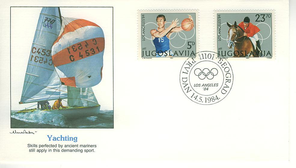 B0323 Basket Hippisme Voile Yougoslavie 1984 Premier Jour FDC Jeux Olympiques De Los Angeles - Ete 1984: Los Angeles