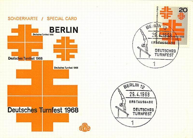 Allemagne : Cachet Temp. Illustré Gymnaste Sur Barre Fixe. Fete De La Gymnatique De Berlin 1968 Sur Carte. Superbe ! - Ginnastica