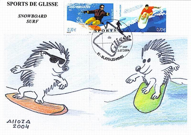 France : Carte 1er Jour "Sport De Glisse" Snowboard Et Surf. Blaye Les Mines (81) 3/07/04. Superbe ! - Winter (Varia)