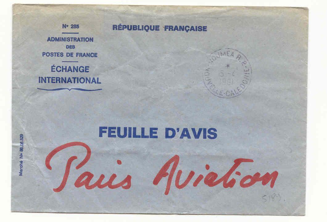 K55 Feuille D'Avis De Noumea, Enveloppe Administrative (1991) - Altri & Non Classificati
