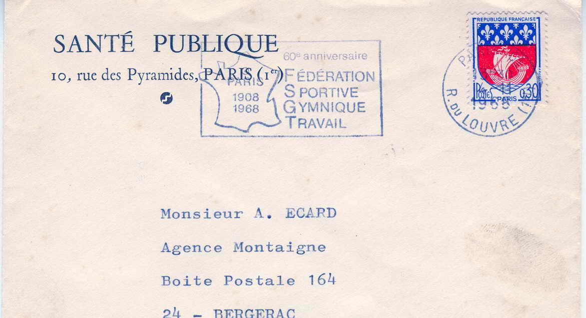 GYMNASTIQUE OBLITERATION TEMPORAIRE 1968 PARIS FEDERATION SPORTIVE GYMNASTIQUE TRAVAIL - Ginnastica