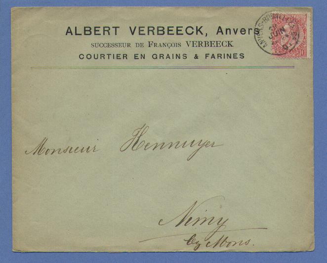 58 Op Brief Met Treinstempel (ambulant)  ANVERS - BRUXELLES  6A !!!!!!!!!!!!!!!!!!!!!   (rare Stempel) Op 18/6/1901 - Ambulants