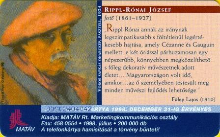 Hungary - P1998-26 - Rippl-Rónai József - Artist - Painting - Ungarn