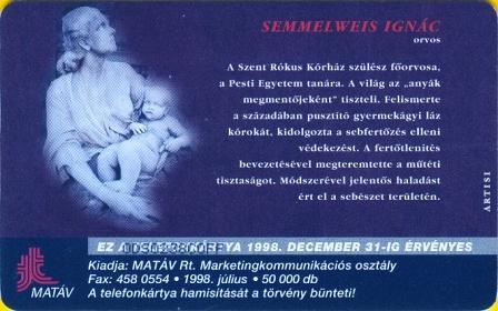 Hungary - P1998-28 - Semmelweis Ignác - Doctor - Hongarije