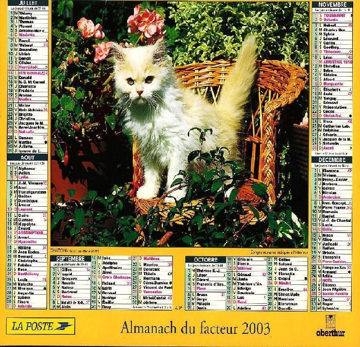 CALENDRIER ALMANACH 2003 - Tamaño Grande : 2001-...