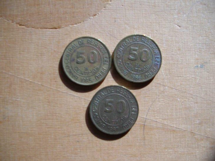 Pérou Lot De 3 Monnaies 50 Centimos 1985 1986 1987. - Perú