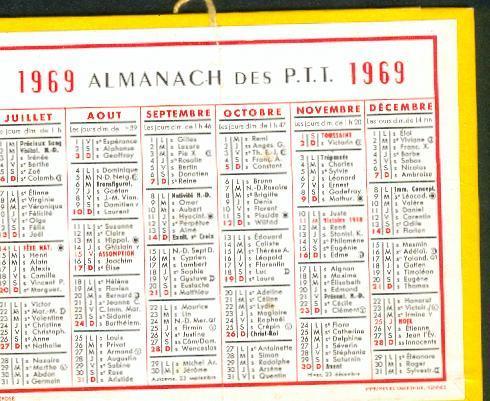 Mini Calendrier PTT Cartonné 1969 - Autres & Non Classés