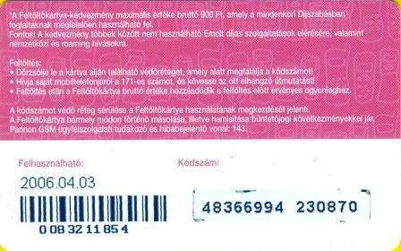 Hungary - GSM Recharge Card - Pannon 7200 Ft. - Hongrie