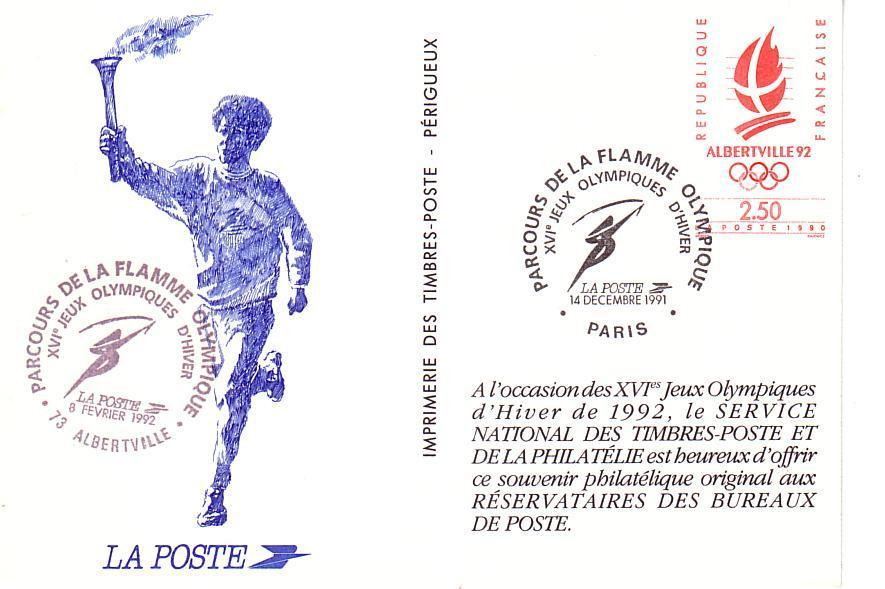 PSEUDO PAP JEUX OLYMPIQUES D'ALBERTVILLE 1992 Avec Oblitération Pour L'arrivée De La Flamme RARE - Winter 1992: Albertville