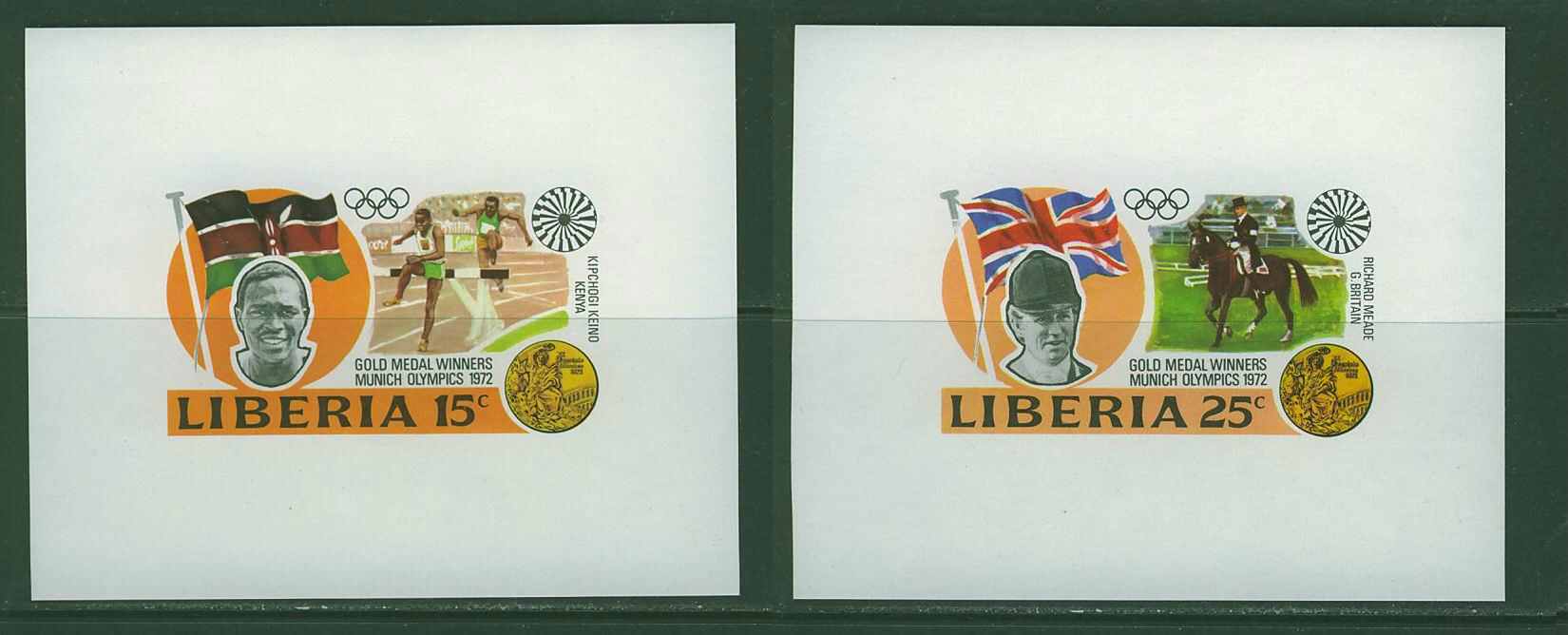 272N0184 Hippisme Natation Steeple Lutte Medaille Or EPREUVE DE LUXE Liberia 1972 Neuf ** Jeux Olympiques De Munich - Hippisme