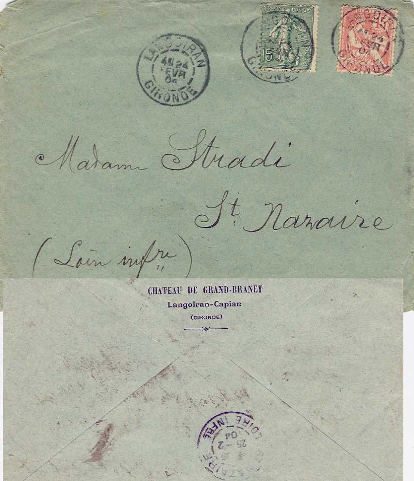 Lettre Pour Saint Nazaire Du 24/2/1904 Départ Lamgoiran N°125 Et 130 (curiosité Voir L'adresse) - Brieven En Documenten