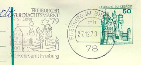 BRD Post Stationary With Day Postmark: "Freiburger Weinachtsmart '79" - Kerstmis