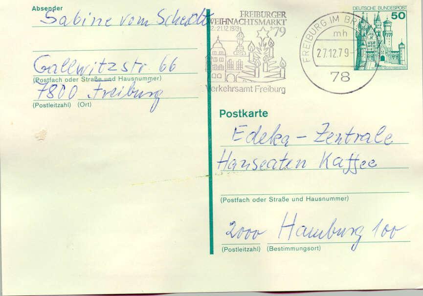 BRD Post Stationary With Day Postmark: "Freiburger Weinachtsmart '79" - Kerstmis