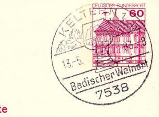 BRD Post Stationary With Day Postmark "Keltern: Badischer Weinort" - Vini E Alcolici