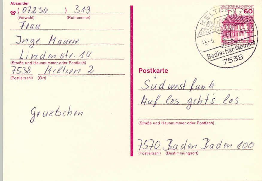 BRD Post Stationary With Day Postmark "Keltern: Badischer Weinort" - Wijn & Sterke Drank