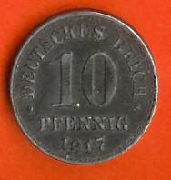 DEUTCHES REICH 1917-A Coin 10 Pf Iron C135 - 10 Pfennig