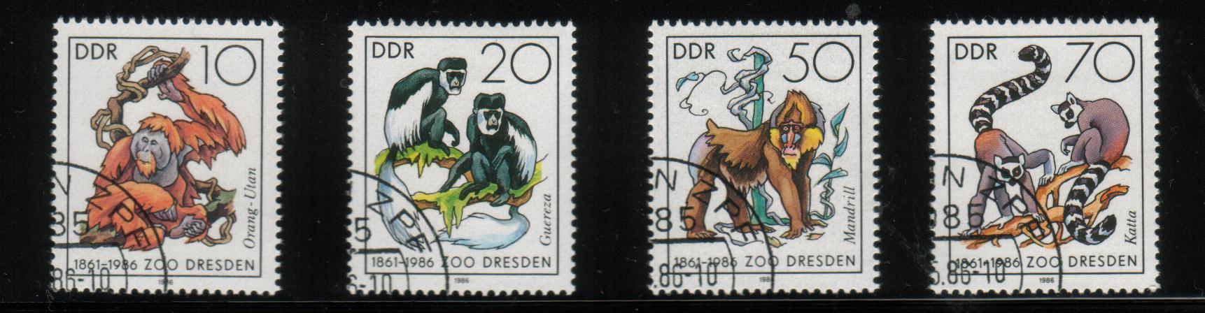 DDR 1986 DRESDEN ZOO (APES) SET OF 4 VFU - Scimmie